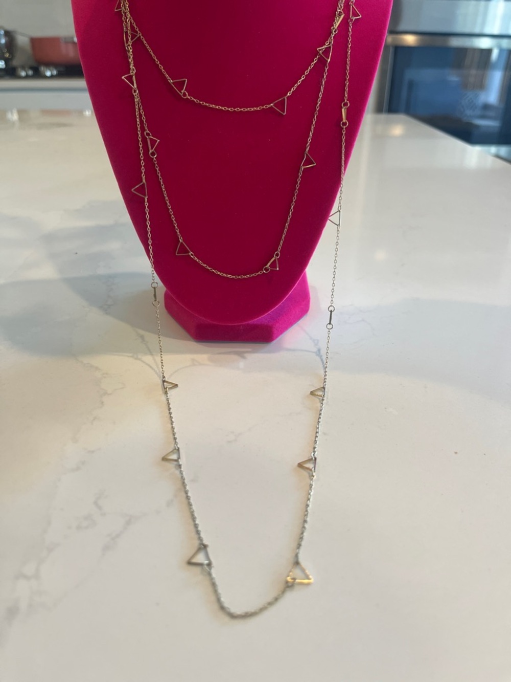 Delicate Triangle Station Long Necklace - three layers